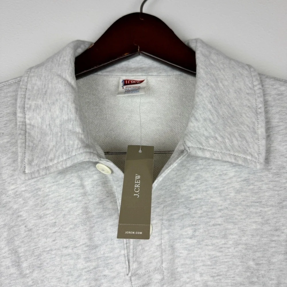 J. Crew Men's Relaxed Lightweight French Terry Polo Sweatshirt Grey Size M NWT